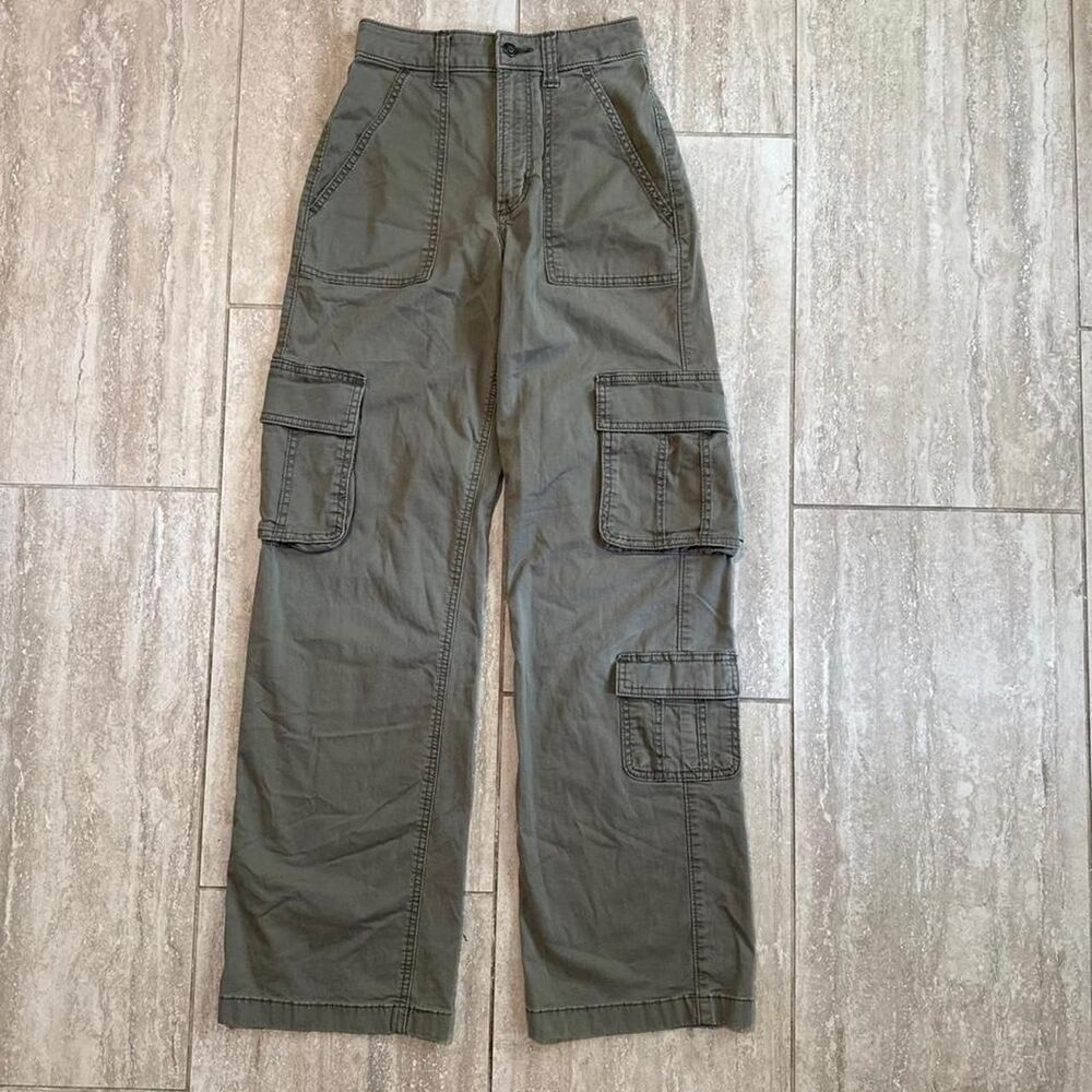 Hollister Olive Green Cargo Pants Size 24 Baggy Wide Leg Utility Y2K Gorpcore